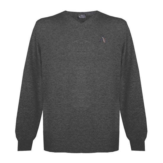 Jumper à chevreuil à manches longues et à col en V Aquascutum avec logo en gris ultra foncé - Image 1