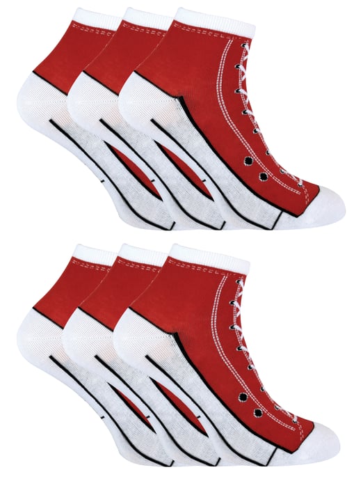 6 Paar Multipack Socken, die wie Schuhe aussehen | Socken Snob | Neuheit lustig Lace Up Converse Socken - rot - Image 1