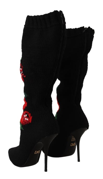 Dolce & Gabbana Schwarze Stretch-Socken Rote Rosen Stiefeletten Damenschuhe - Image 3