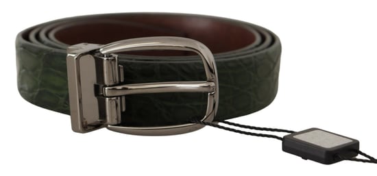 Dolce & Gabbana Men's Green Exotic Leather Silver Buckle Belt