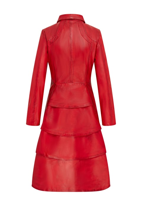 Womens Red Gothic Full Length Victorian Leather Coat - Vantaa