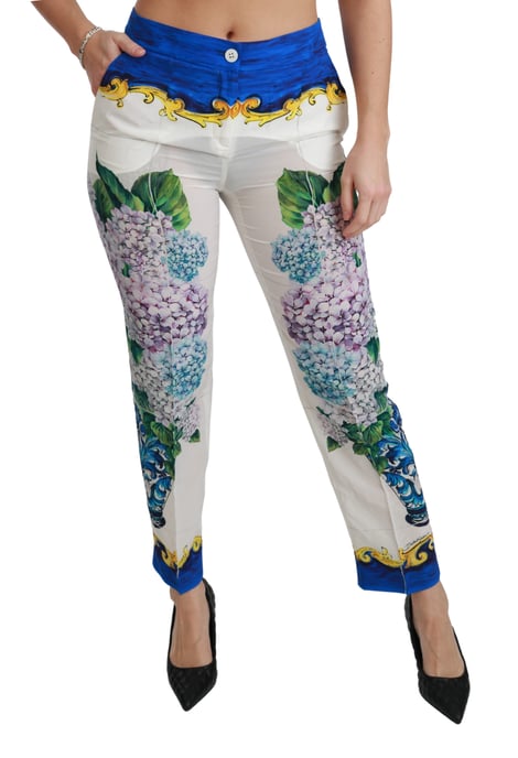 Dolce und Gabbana Weiße Hortensie Gerade Mittlere Taille Seidenhosen - Image 6