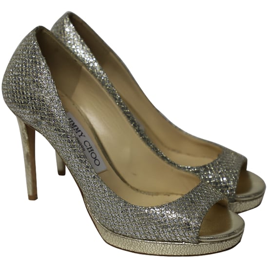 Jimmy Choo Metallic Luna Offene-Toe-Pumps aus goldfarbenem Leder - Image 3