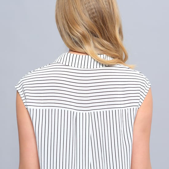 Minimalist Stripes Print Sleeveless Shirt Dress