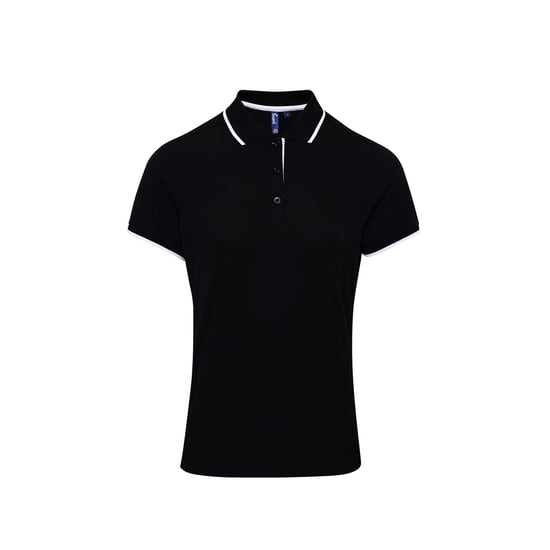 Premier Womens/Ladies Contrast Coolchecker Polo Shirt (Schwarz/Weiß) - Image 1