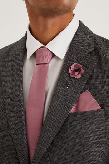 Slim Rose Pink Tie And Pocket Square Set - Image 1