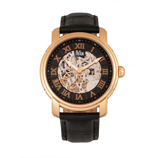 Reign Kahn Automatic Skeleton Leather-Band Watch