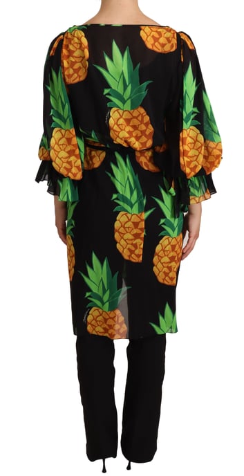 Dolce & Gabbana Damen Schwarzes Ananas-Print Wickelkleid aus Stretch-Seide - Image 3