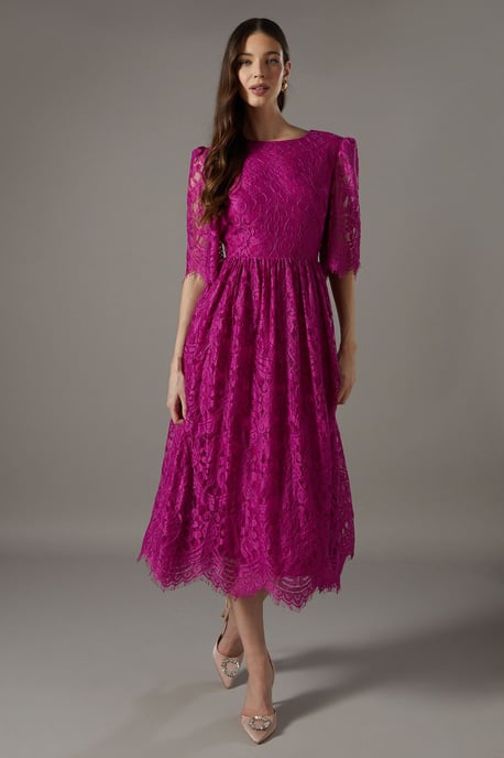 Lace Short Sleeve Midi Dress