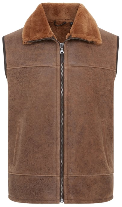 Mens Brown Aviator Shearling Bomber Gilet - Ambler