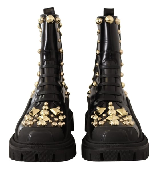 Dolce & Gabbana Damen Schwarze Leder Nietenkampfstiefel - Image 2