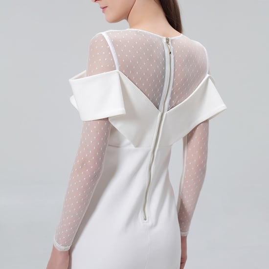 Bodycon-Kleid mit Bardot-Ausschnitt aus Jersey und Tüll - Image 4