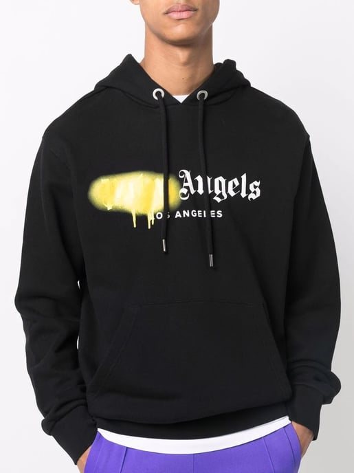 Palm Angels Los Angeles Gelbes Spray Logo-Druck Hoodie Schwarz - Image 2