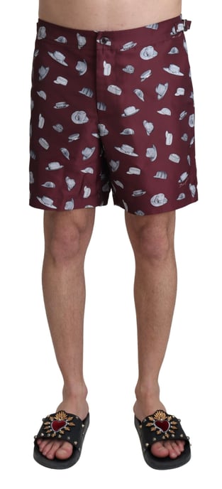 Dolce & Gabbana Men's Maroon Hats Print Beachwear Shorts Swimwear - Image 1