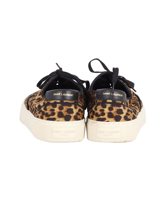 Saint Laurent Venedig Leder-besetzte Sneaker aus Tierdruck-Canvas - Image 4