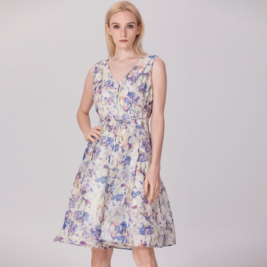 Ärmelloses Teekleid aus Organza mit Blumendruck - Image 1
