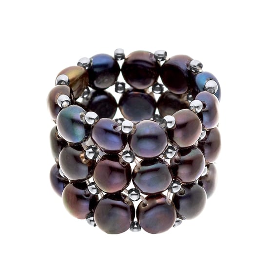 Ring 3 Rows - Hand Made - of Real Freshwater Pearls