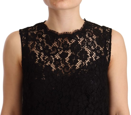 Dolce & Gabbana Damen Schwarzes Floralspitzen Etuikleid ohne Ärmel Mini Kleid - Image 4