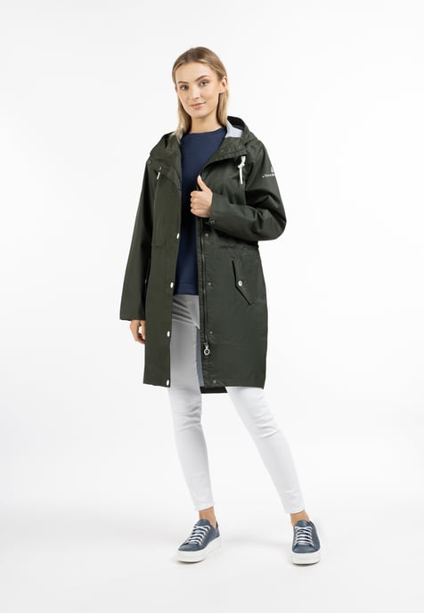 Dreimaster Regenjacke mit Innenprint Damen Dunkeloliv - Image 1