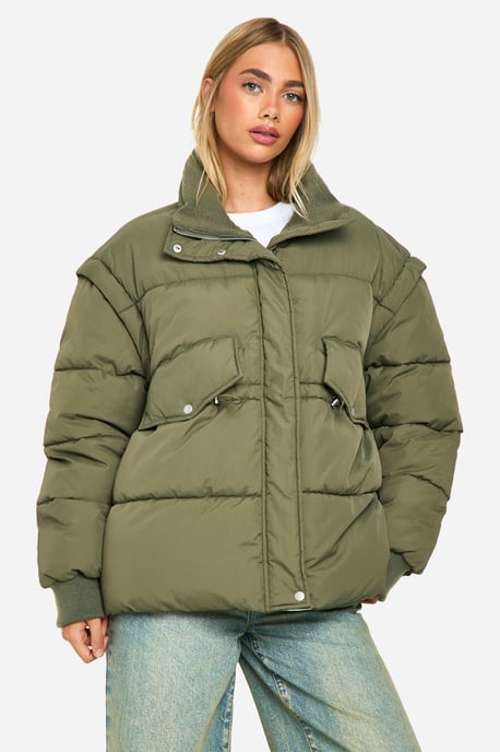 Rib Collar Oversized Puffer Jacket - Image 3