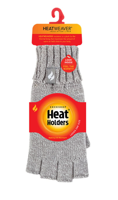 Ladies Solid Knitted Fingerless Gloves | HEAT HOLDERS | Grau - Image 2