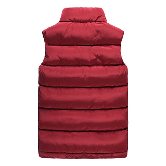 Men's Solid Color Casual Stand Collar Padded Gilets Red