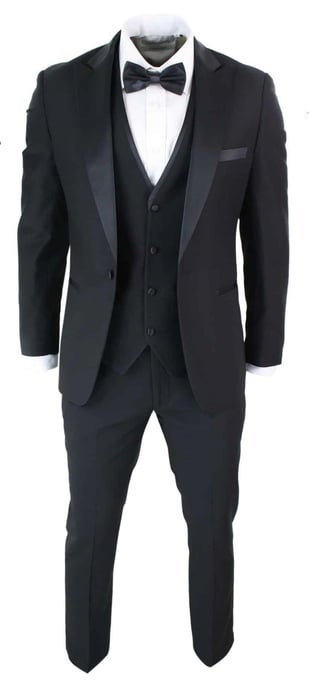 Herren 3-teiliger schwarzer Smoking-Anzug klassisch Satin Dinner tailliert für Hochzeit Abschlussball - Image 2