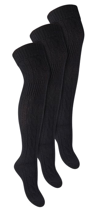 3 Paar Overknee-Wollsocken für Damen | Steven | Damen Extra lange Wollsocken Schwarz - Image 1