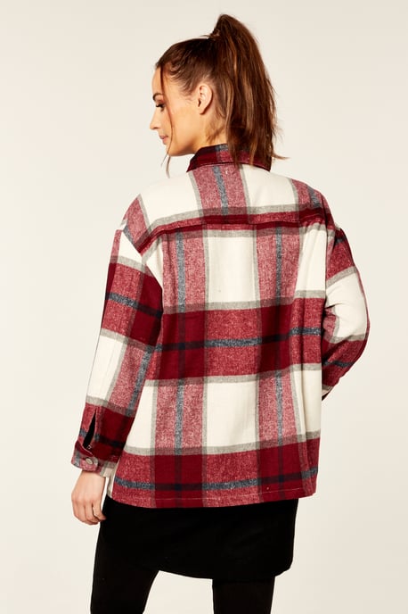 Check Oversized Pocket Detail Shacket