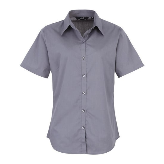 Premier Damen Kurzarm Popeline Bluse / Arbeitshemd (Stahl) - Image 1