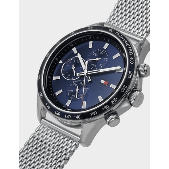 Zubehör Tommy Hilfiger Miles Chronograph Mesh-Armbanduhr in Navy-Silber - Image 4