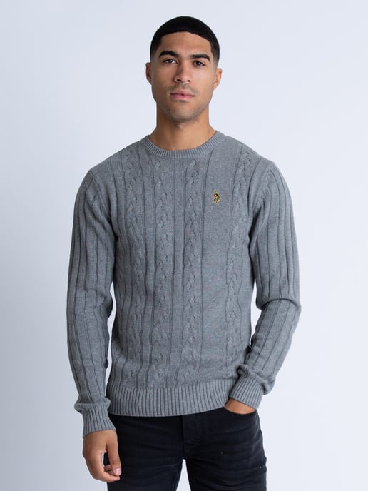 Luke 1977 Men's Morden Textured Crew Neck Knitted Jumper in Grey