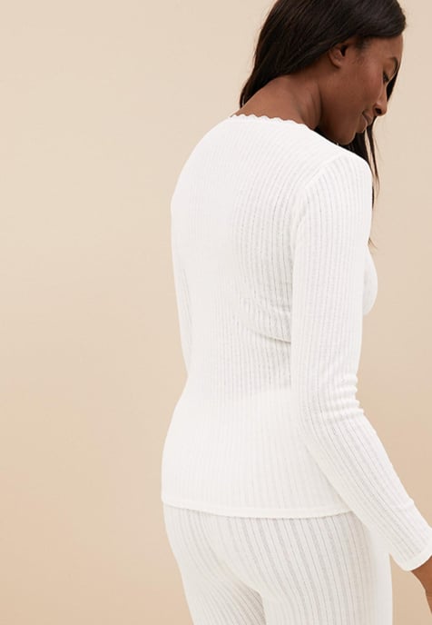 M&S Womens 2er-Pack Thermal Pointelle Long Sleeve Tops in Weiß - Image 3