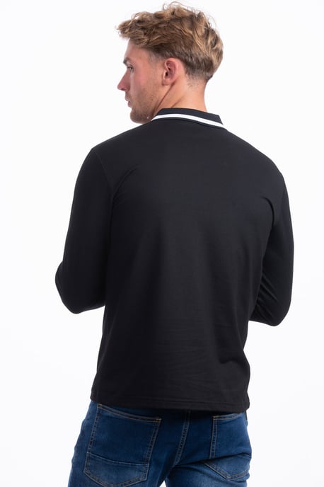 D-Rock Mens Long Sleeve Polo Shirt with Dual-Stripe Collar