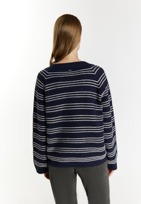 Dreimaster Strickpullover Damen Marine Wollweiss - Image 4