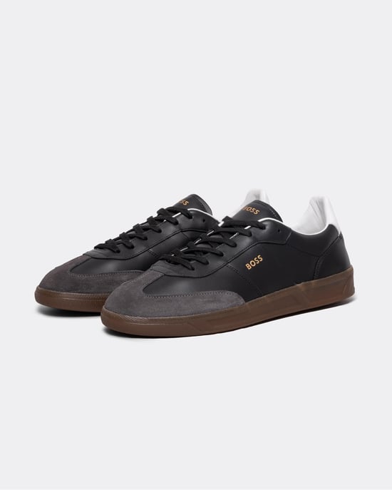 BOSS Orange Brandon Mens Leather and Suede Trainers with Embossed Logos