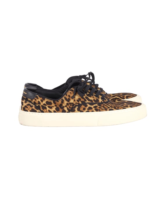 Saint Laurent Venedig Leder-besetzte Sneaker aus Tierdruck-Canvas - Image 1