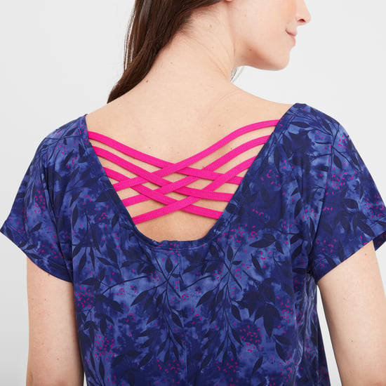 Halsam Womens Tech T-Shirt Ink Navy Leaf Print
