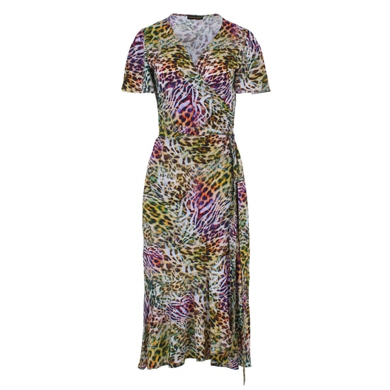 Animal Print Ruffle Detail Wrap Dress