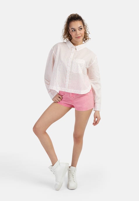 Mymo Hemdbluse Damen Weiss Pinkorange Punkte - Image 2