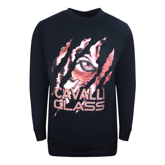 Cavalli Class Peeking Tiger Design Marineblaues Sweatshirt - Image 1