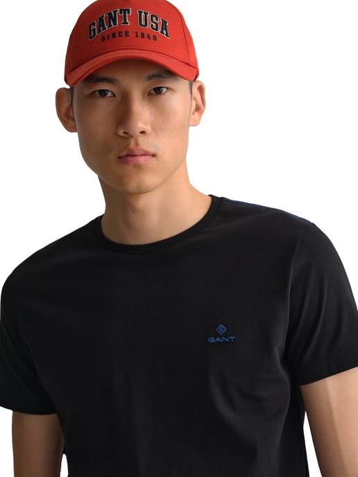 Gant | Mens Rundhals T-Shirt Kontrast Logo - schwarz - Image 3
