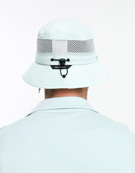 New balance bucket hat with logo in mint blue-Brown