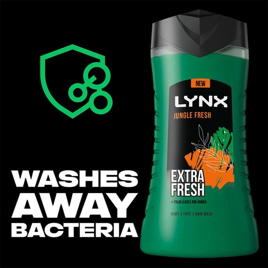 Lynx 3in1 Body, Face & Hair Wash Shower Gel Extra Fresh Jungle Fresh 225ml, 3pk