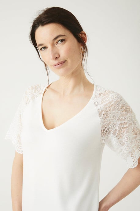 Lace Sleeve V Neck Top