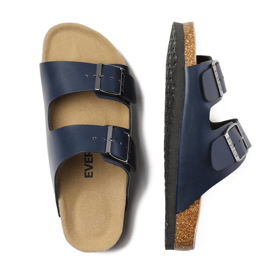 EVER AU Women Mallard Leather Twin Buckle Sandals - Navy Leather