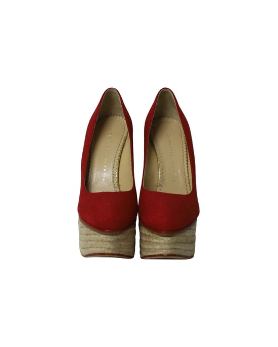 Charlotte Olympia Carmen Espadrille Plattform Wedge Pumps aus rotem Canvas - Image 2