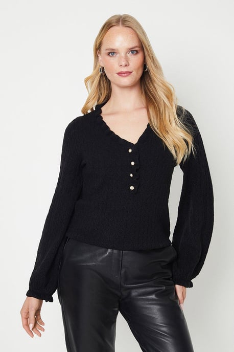 Frill Neck Pointelle Sweater