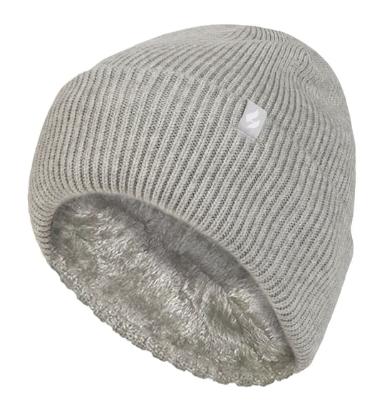 Damen Fleece gefütterte gerippte Überwurfmütze | Wärmehalter | Thermomütze für den Winter - Hellgrau - Image 1