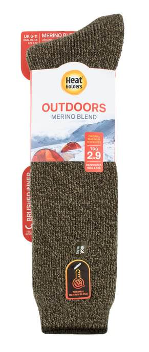 Heat Holders - Mens Long Leg Outdoor Merino Wool Thermal Socks with Reinforced Heel and Toe for Winter - Khaki - Image 2